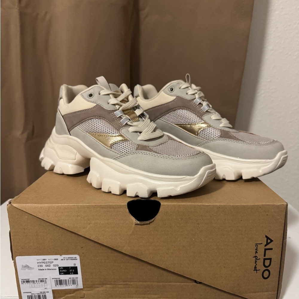 Aldo Cream and Gold Sneakers